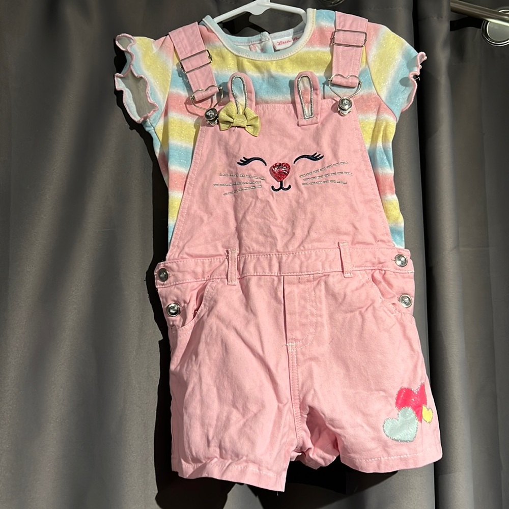 Girls Little Lass Bunny overalls size 6, great used condition sparkly shirt